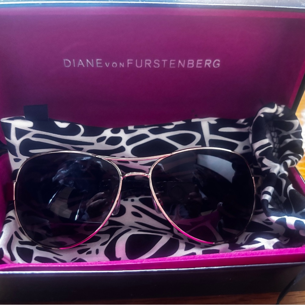 Diane Von Furstenberg Black and Gold Sunglasses